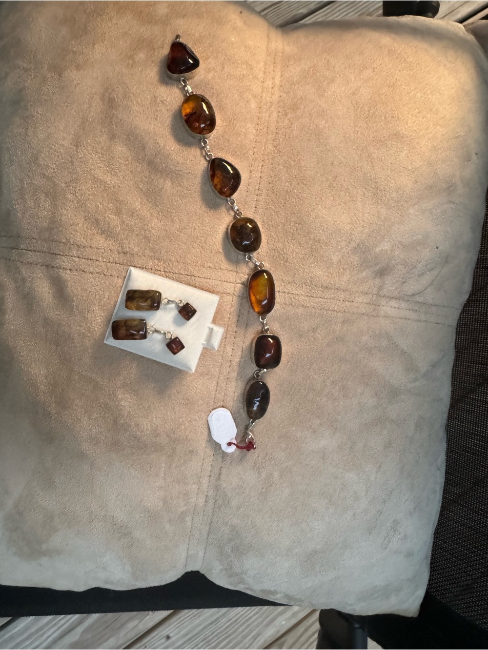 Amber-Style Brown Beaded Bracelet and Earring Set - Women Jewelry